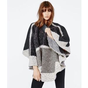 Maje Woven Block Panel Wool Blend Poncho